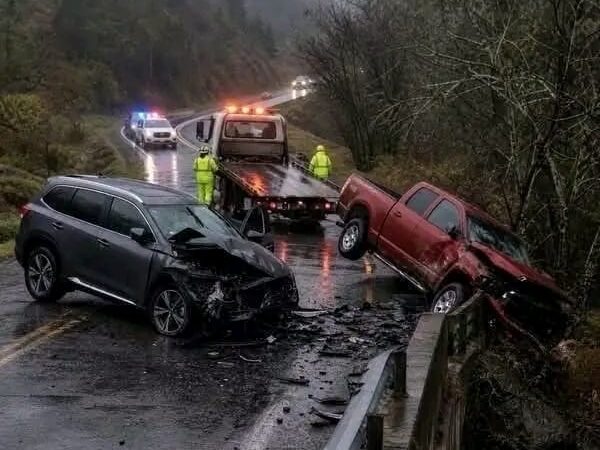 Fuerte accidente en una carretera mojada deja dos vehículos con importantes daños y genera preocupación